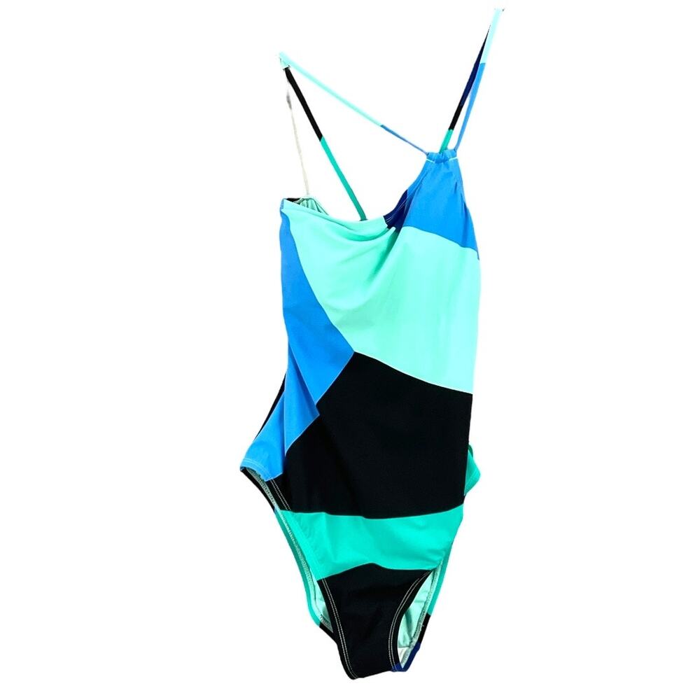 La Blanca Women's Size 8 One Piece Shoulder Swimsuit Blue Black Color Block NWT